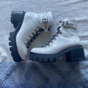 Jeffrey Campbell White Chunky Heeled Combat Boots